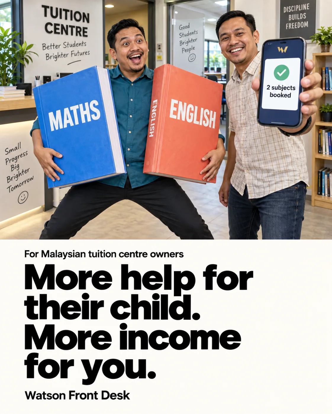 Maths and English books beside a parent, from the additional subjects campaign.